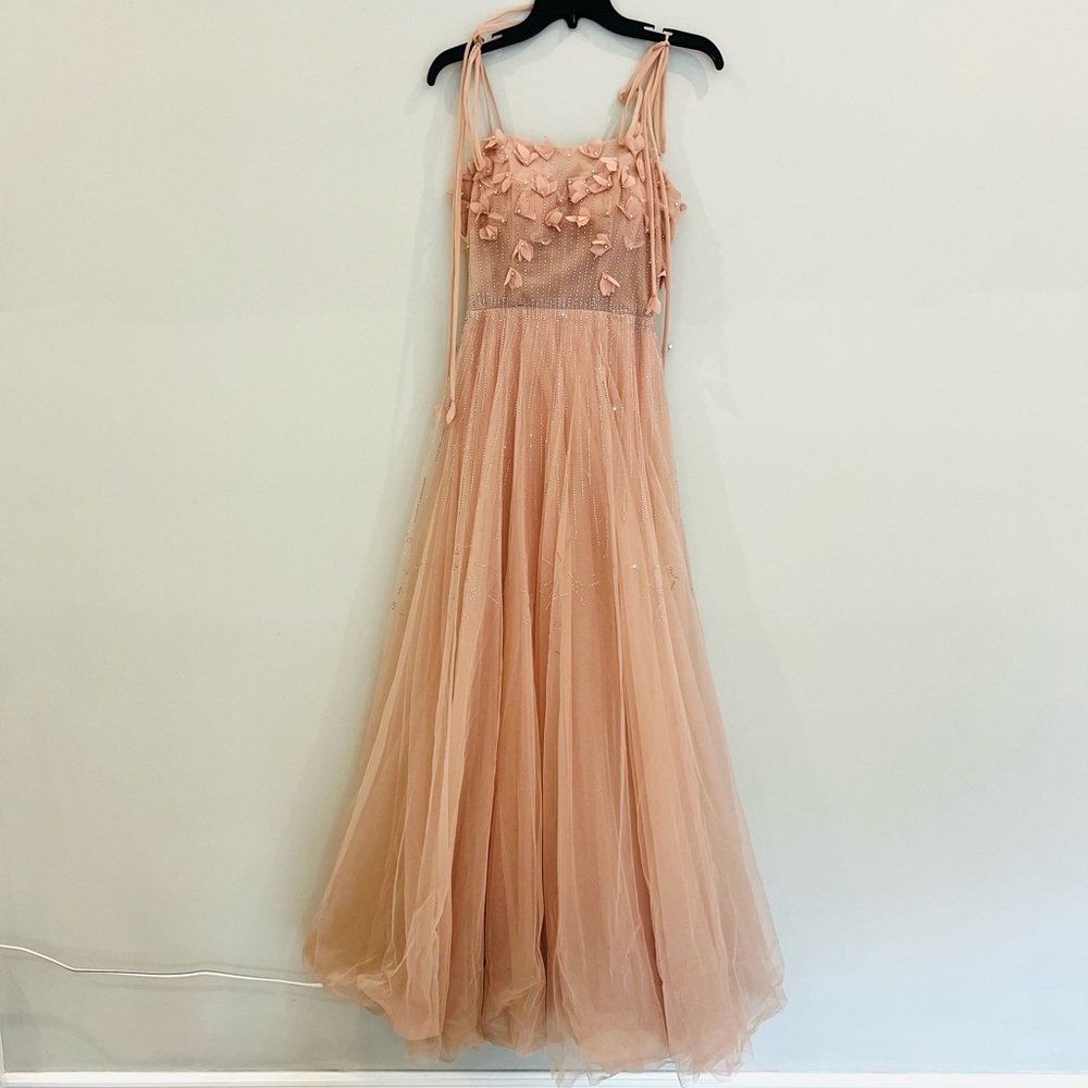 Elegant Beaded Flower Pink Prom Gown, size S